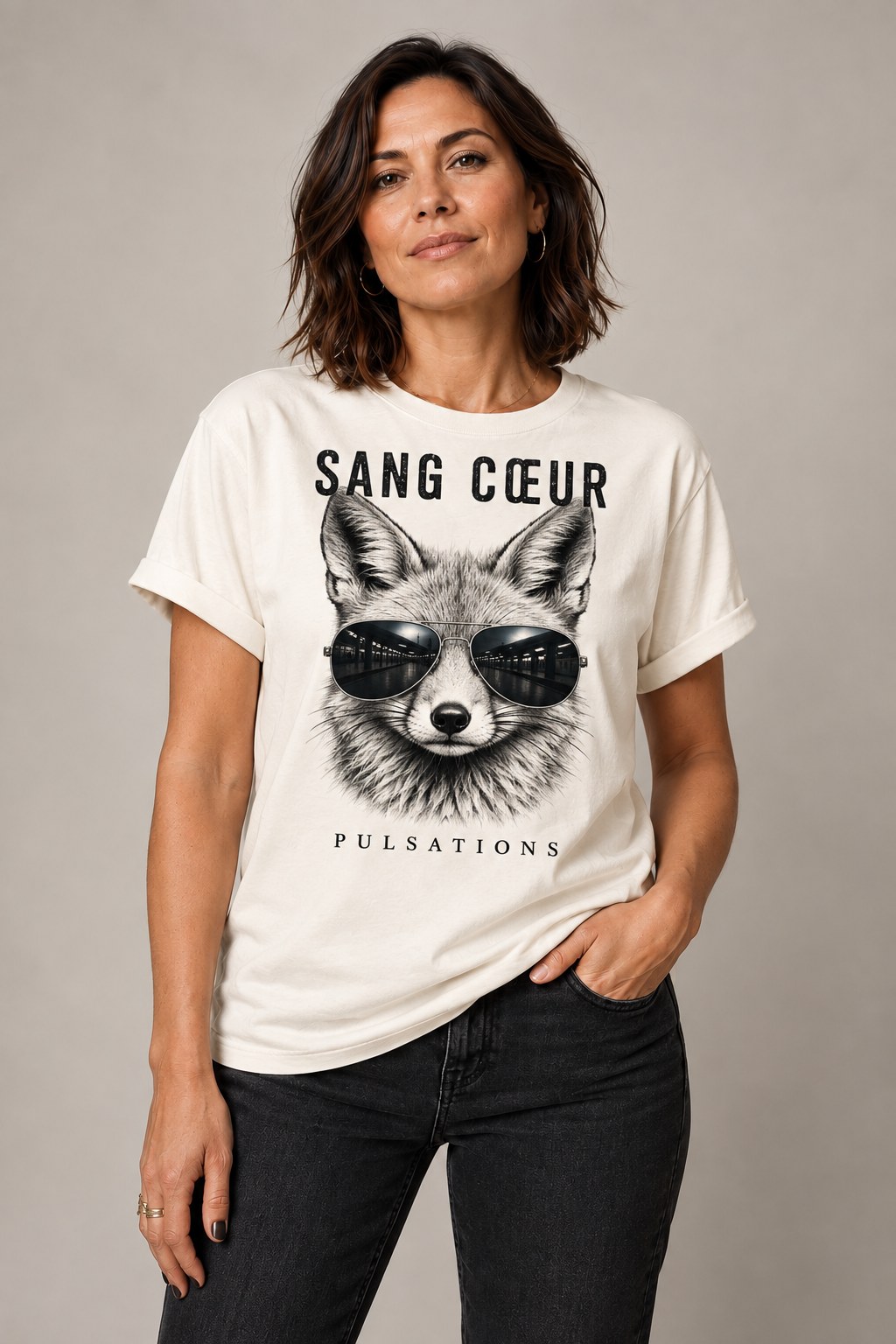 T-shirt Pulsations Sang Cœur, visuel renard avec lunettes de soleil